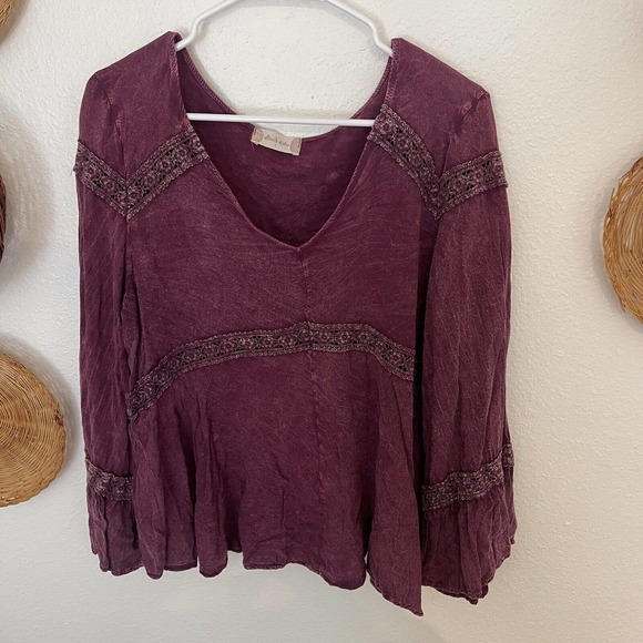 Altar’d State Purple Flowy Blouse Size L Bohemian Summer Beach Boho Long Sleeve - Picture 1 of 6